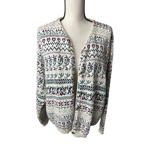 Northern Reflections Heart Cardigan Nordic Fair Isle Sweater Cotton Wool Large - Picture 6 of 9